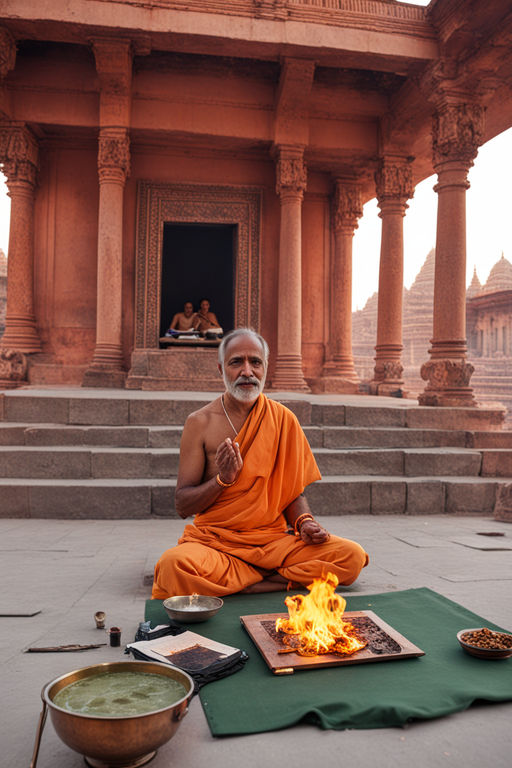 Generate an sage chanting Veda mantras in front of yagna nea... by Vasu ...