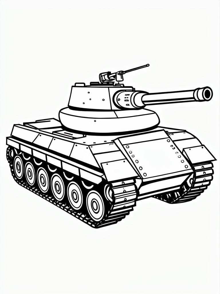 Cartoon Army Tank Bold Line Art Coloring Page Design Coloring Book Pages