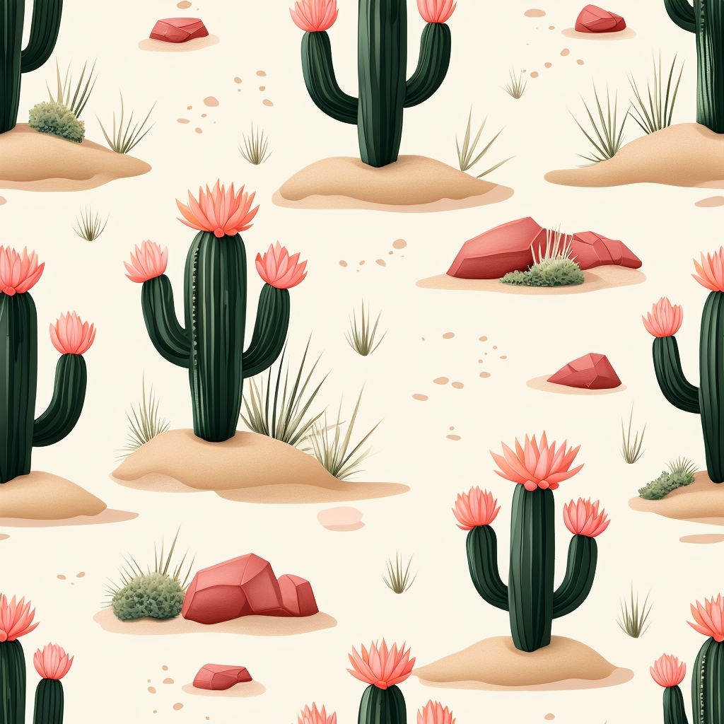 Whimsical Desert Cacti Seamless Pattern Illustration