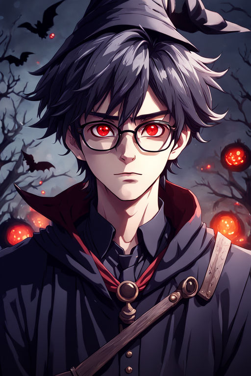 Make a anime male witch(18 years old boy) (wearing glasses) ... by ...