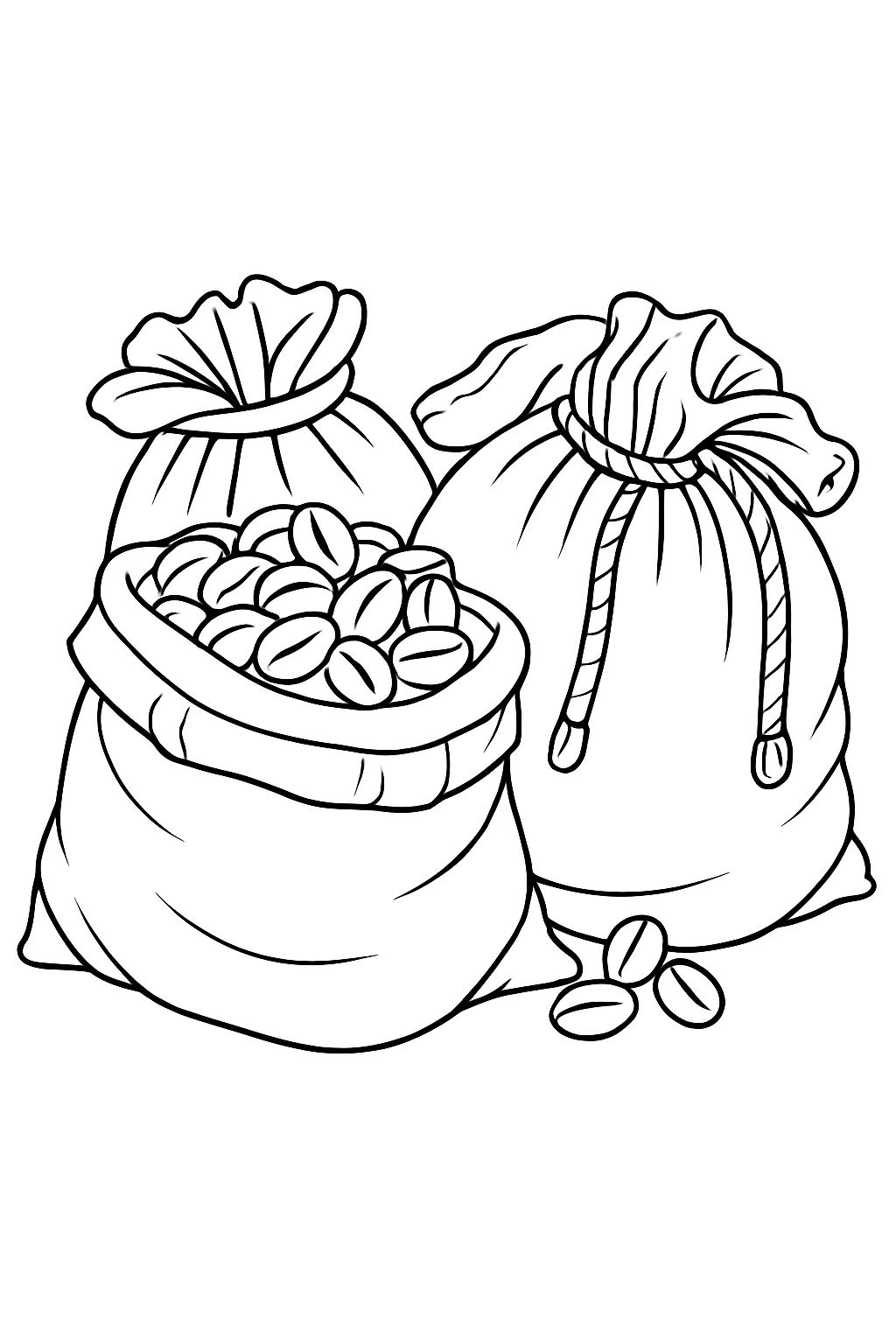Fabric Bags with Coffee Beans Line Drawing Coloring Page