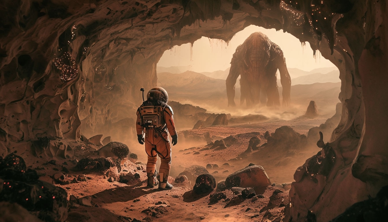 Haunting Alien Cave Exploration on Mars Art