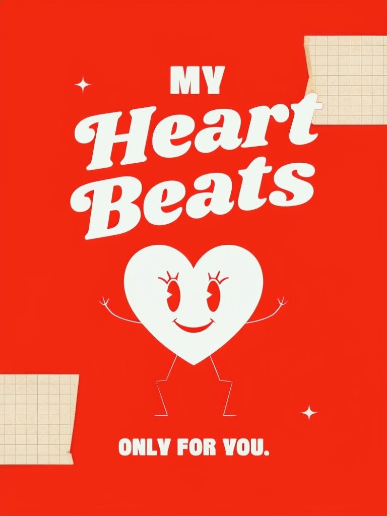 Cheerful Heart Character with Retro 'MY Heart Beats' Design Card