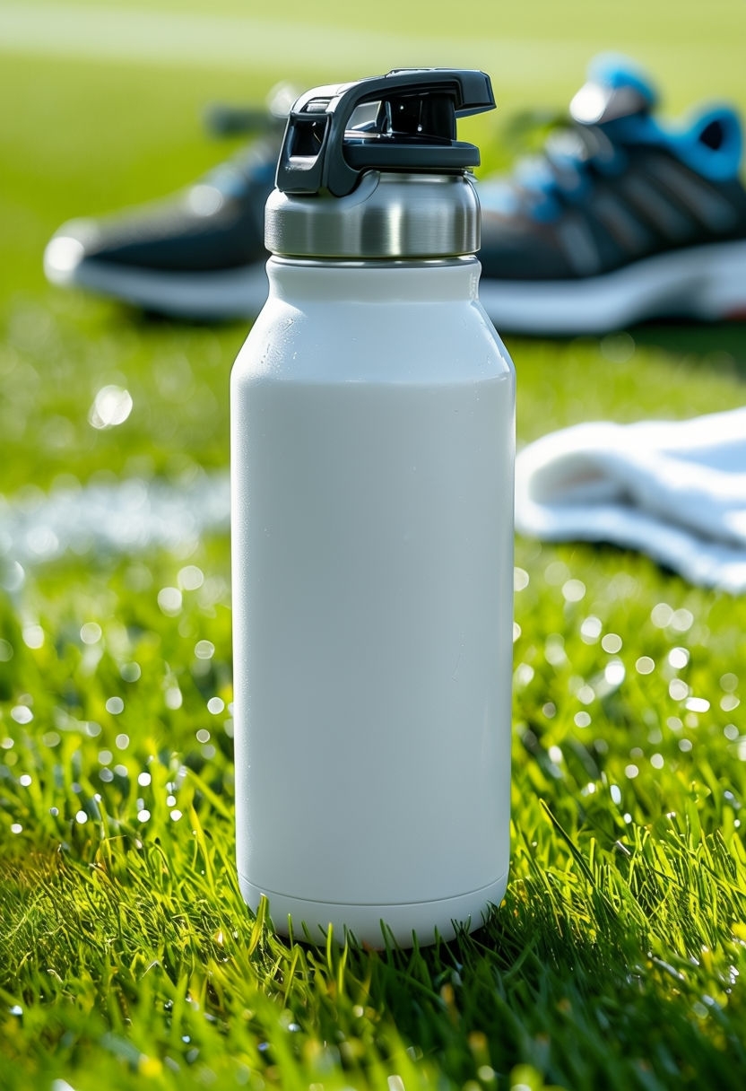 Sleek Blank White Water Bottle Mockup on Green Grass