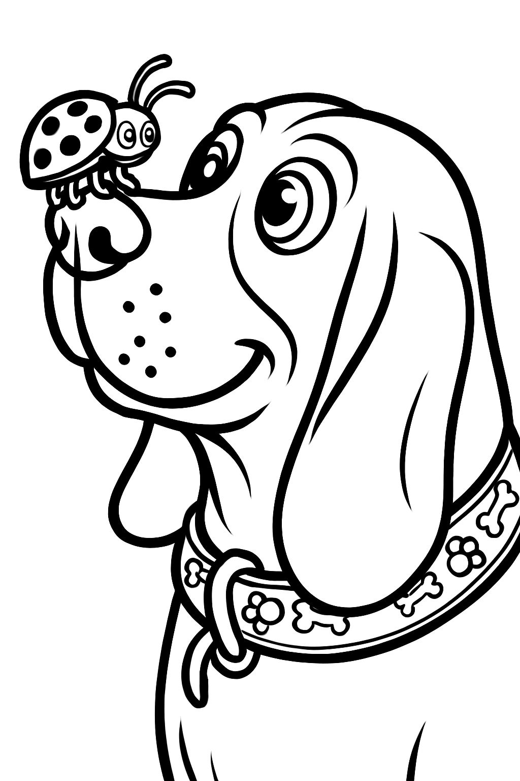 Cheerful Cartoon Beagle with Ladybug Coloring Page