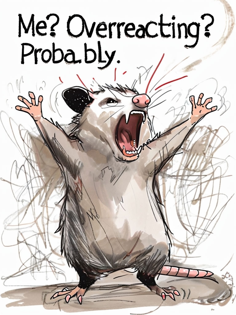 Chaotic Cartoon Opossum Overreacting Illustration T-shirt