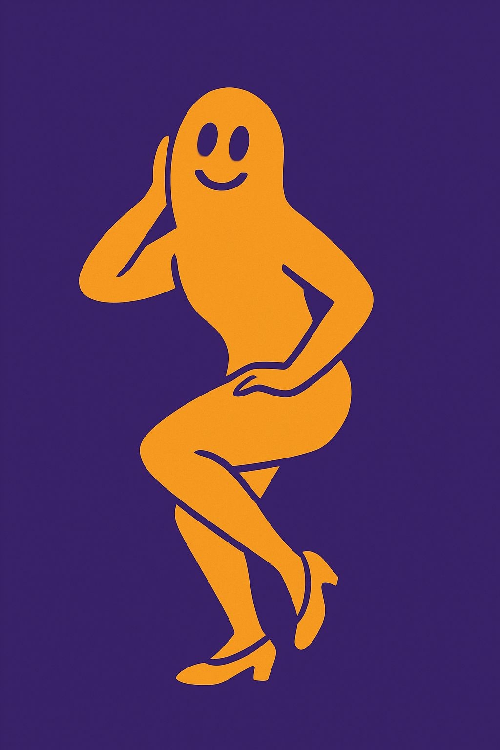 Playful Orange-Yellow Dancer Illustration on Purple Background Art