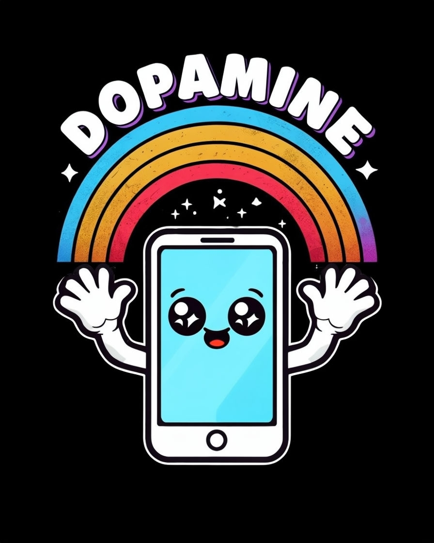 Happy Smartphone Character with Rainbow and Dopamine Text T-Shirt