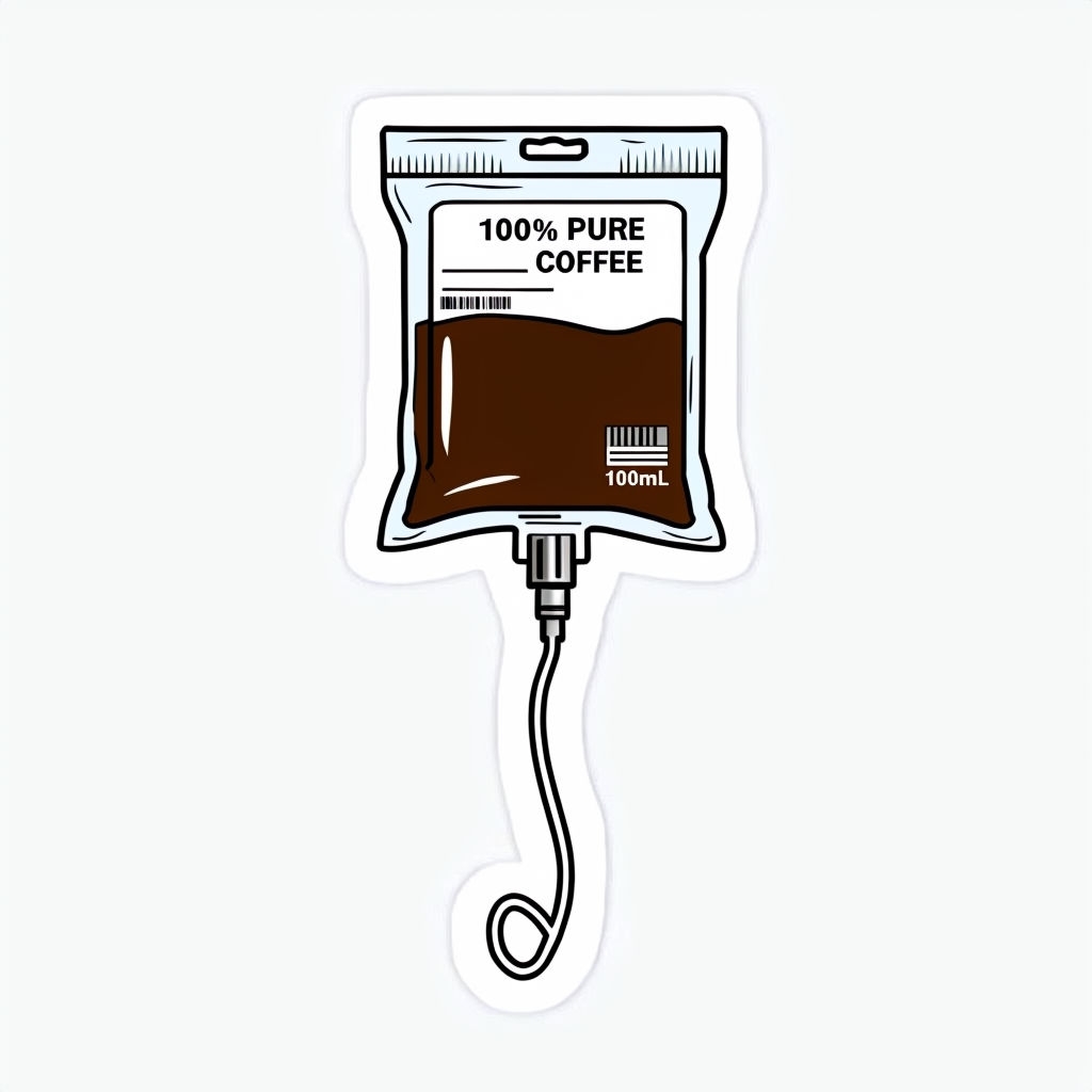 Humorous Cartoon IV Coffee Drip Bag Illustration Sticker