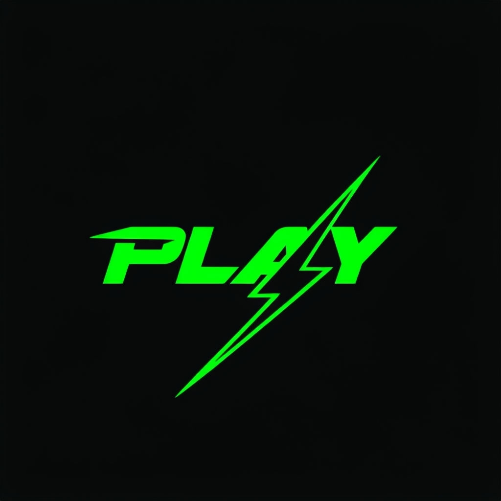 Bold Neon Green PLAY Typography with Lightning Bolt Logo