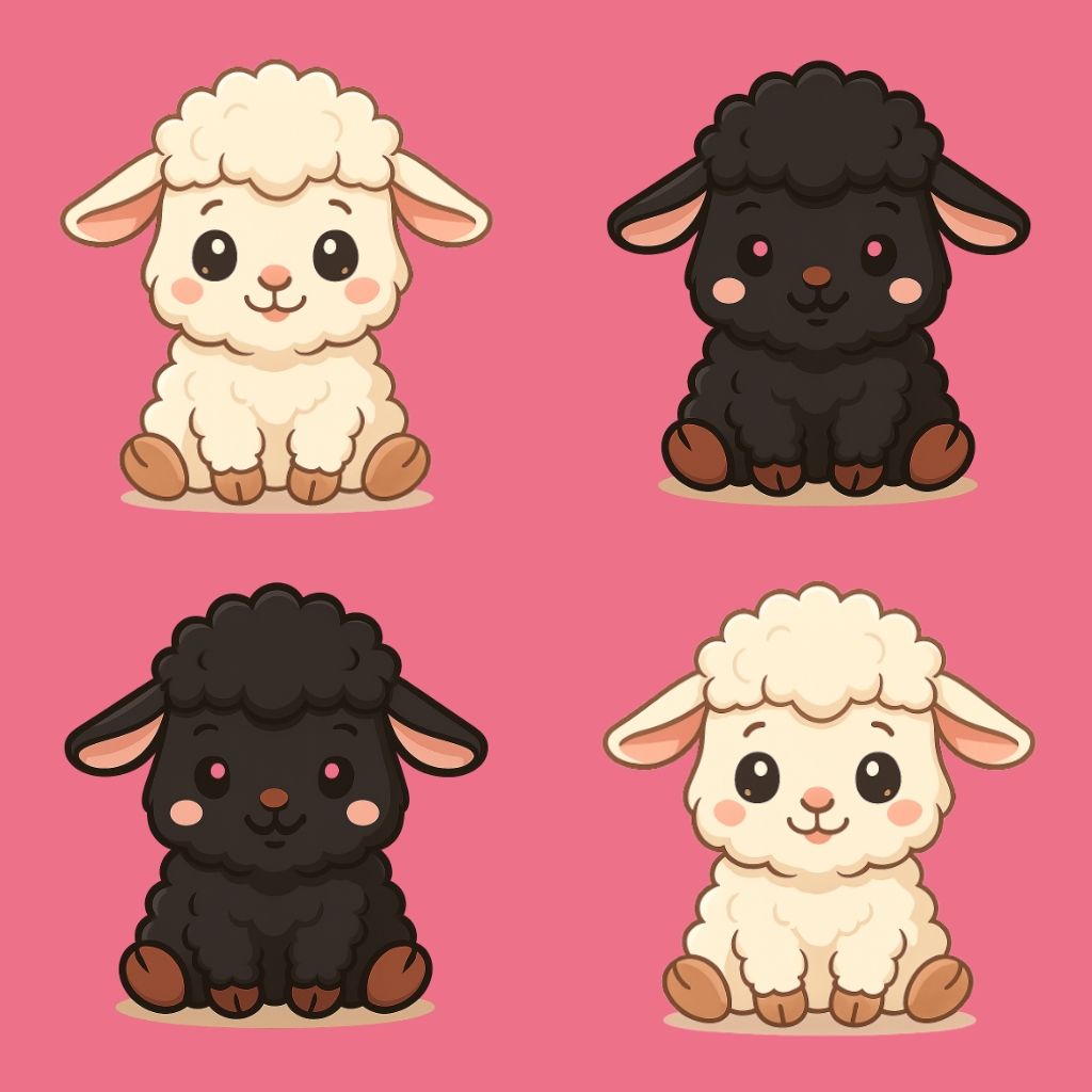 Adorable Cartoon Lamb Characters with Cute Features Pattern