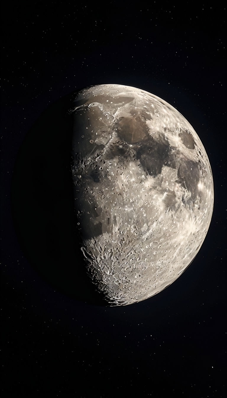 Stunning First Quarter Moon Against Starry Night Sky Mobile Wallpaper