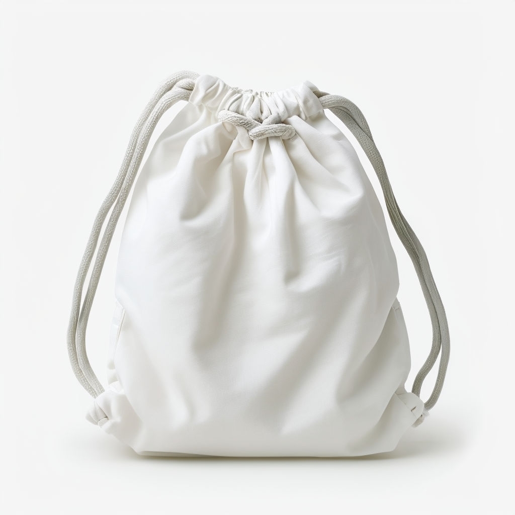 Minimalistic White Drawstring Backpack Studio Shot Mockup