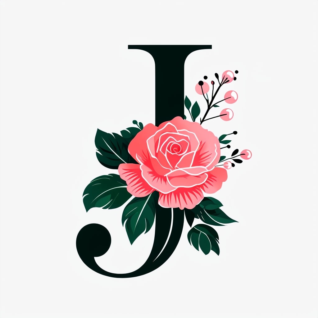 Stylish Black 'J' Letter with Floral Design Monogram