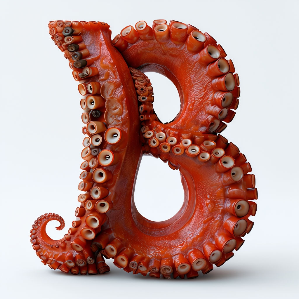 Surreal 3D Interlocking Octopus Tentacle Letter B Art