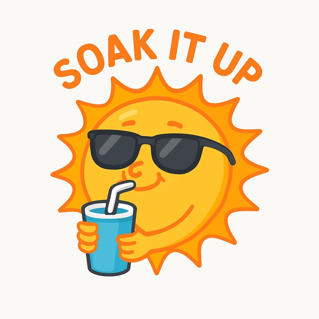 Cheerful Cartoon Sun Character with Drink Cup Sticker