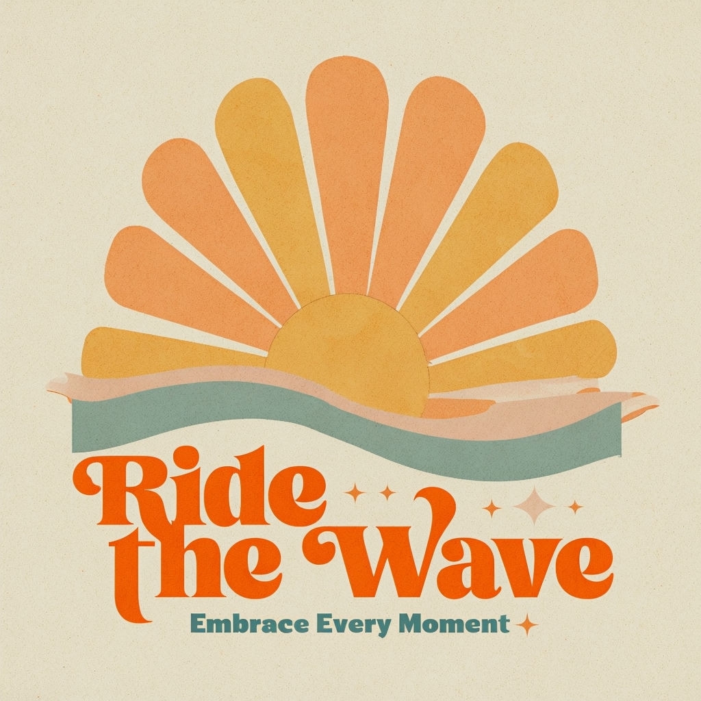Retro Sunburst Ride the Wave Adventure Illustration Social Media Post