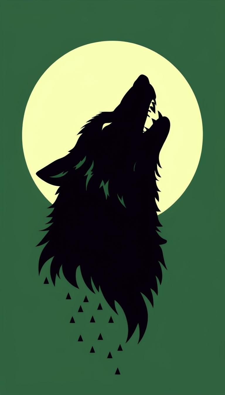 Howling Wolf Profile Silhouette Against Pale Yellow Moon Wallpaper