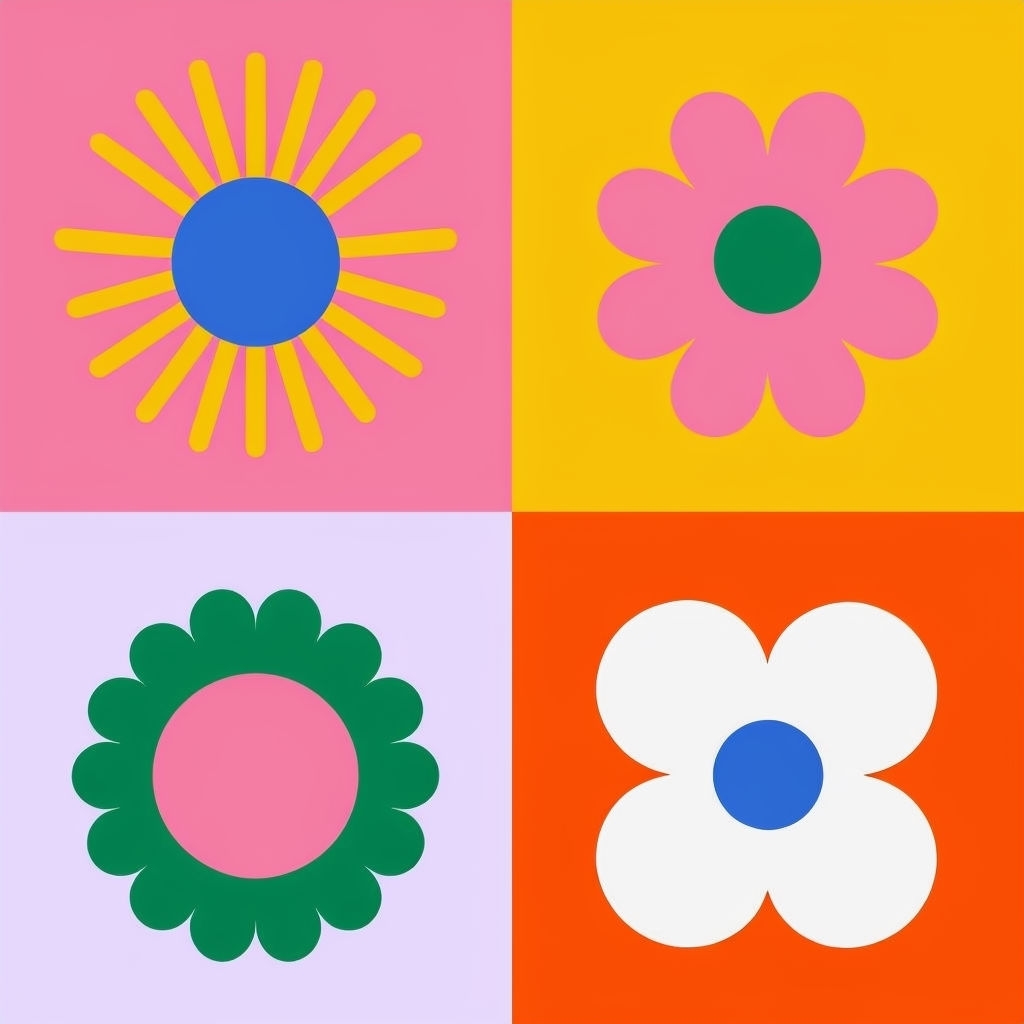 Vibrant Minimalist Flower Grid Seamless Pattern Design