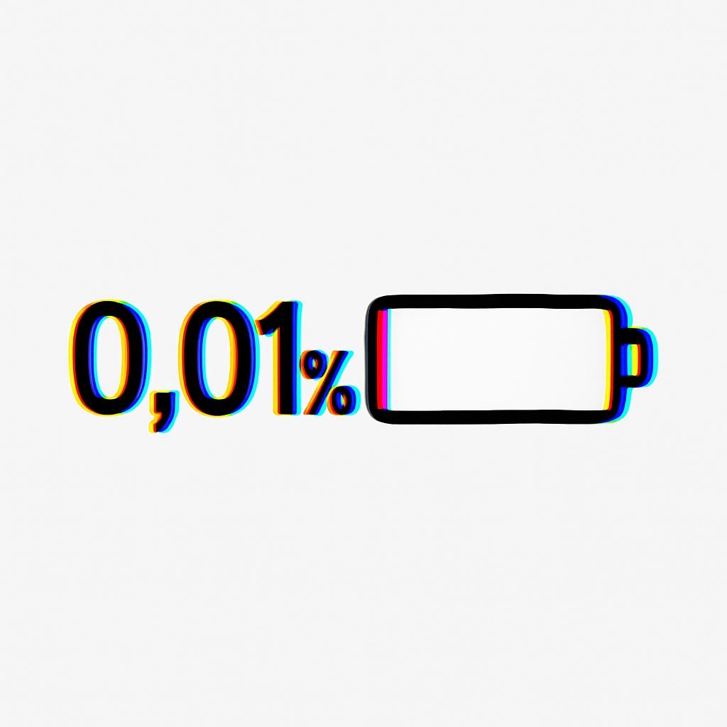 Minimalist Low Battery Icon with Glitch Text Art Sticker