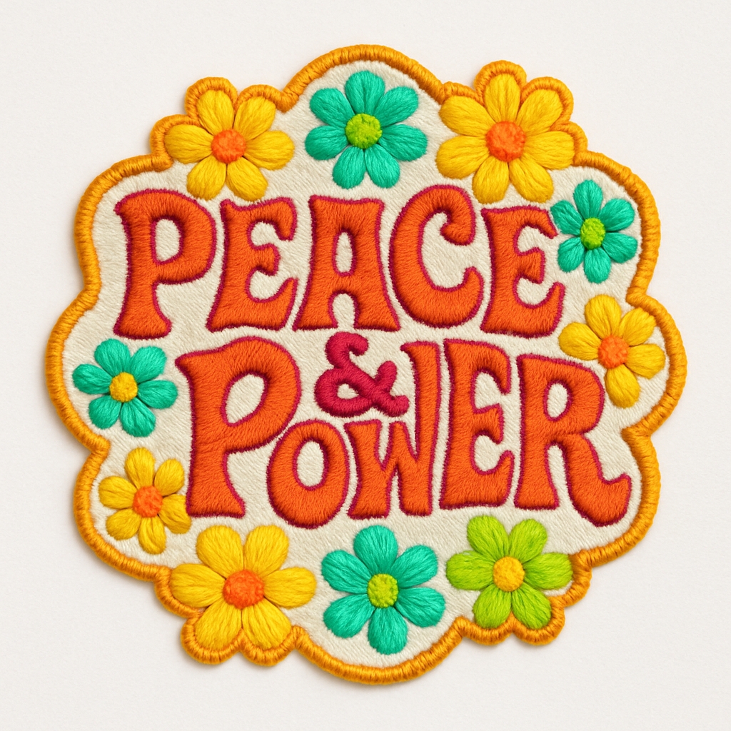 Colorful Peace & Power Embroidered Patch Design for Hats