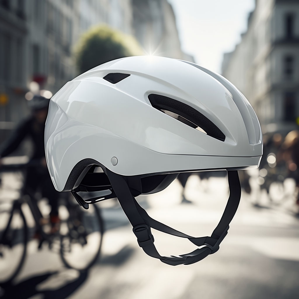 Sleek Modern White Bicycle Helmet Urban Scene Mockup