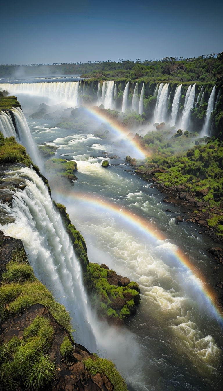 Majestic Iguazu Falls Landscape with Rainbow Mobile Wallpaper