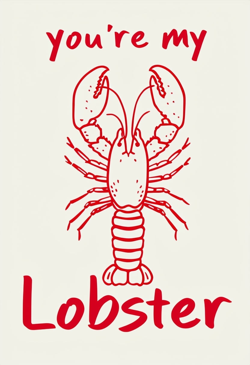 Minimalist Red Lobster Line Drawing You're My Lobster T-Shirt