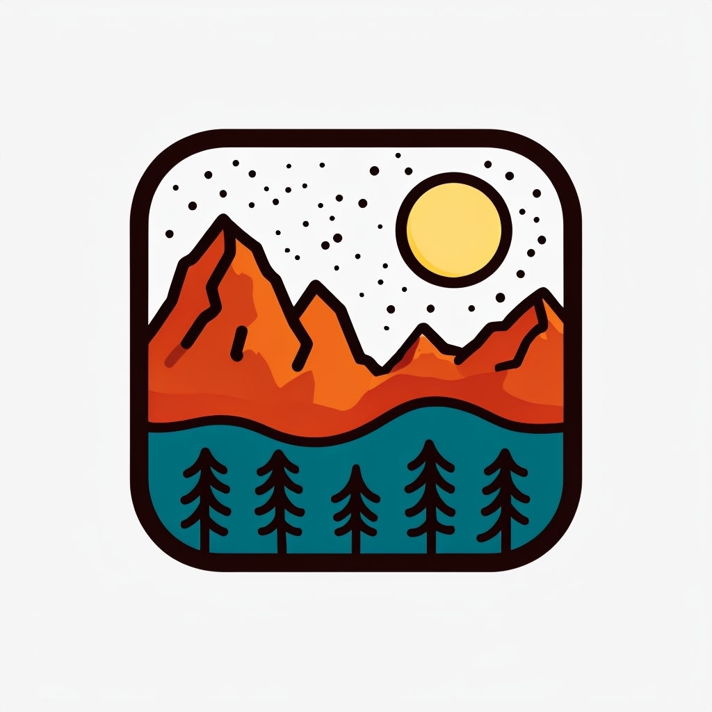 Modern Minimalist Nature Landscape Sticker with Trees and Mountains