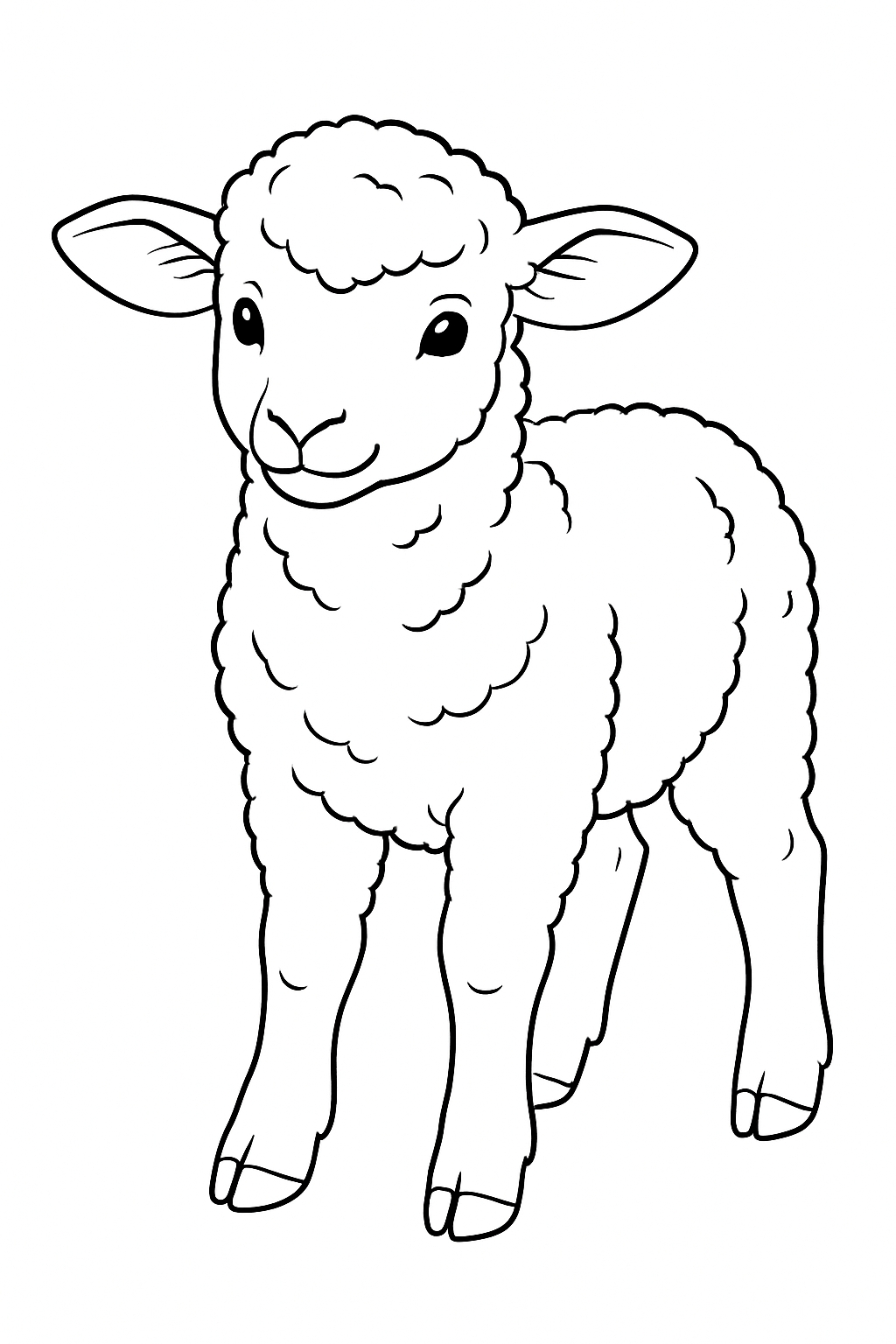 Adorable Black and White Lamb Line Drawing Coloring Page