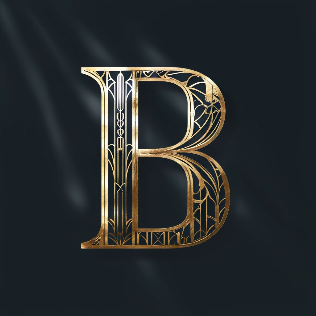 Elegant Gold Art Deco Monogram 'B' on Dark Navy Background Art