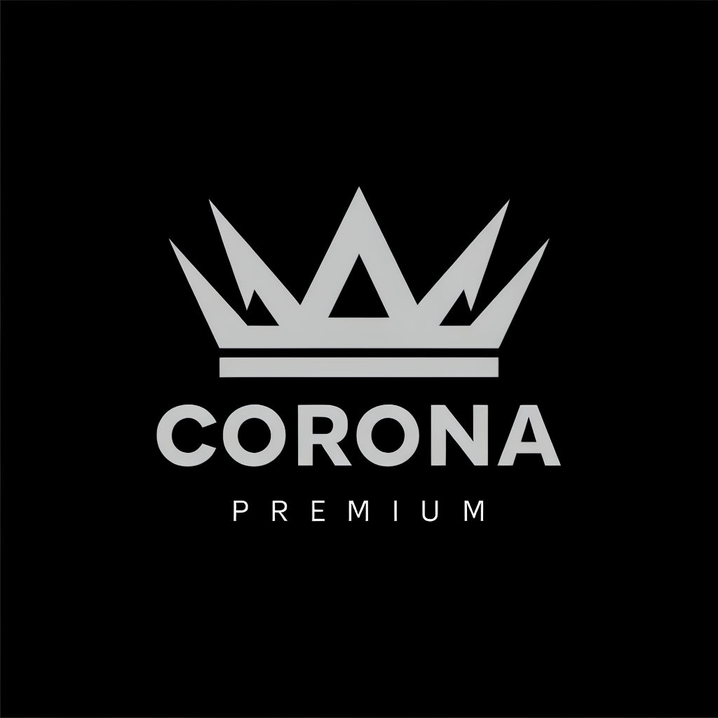 Minimalist Light Gray Crown Logo with CORONA PREMIUM Text Logo