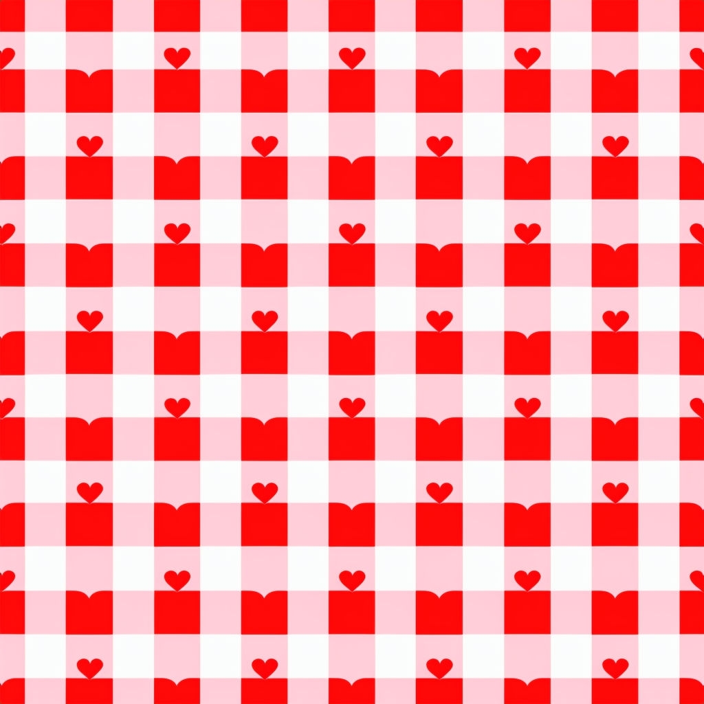 Red and White Gingham Pattern with Hearts for Seamless Design