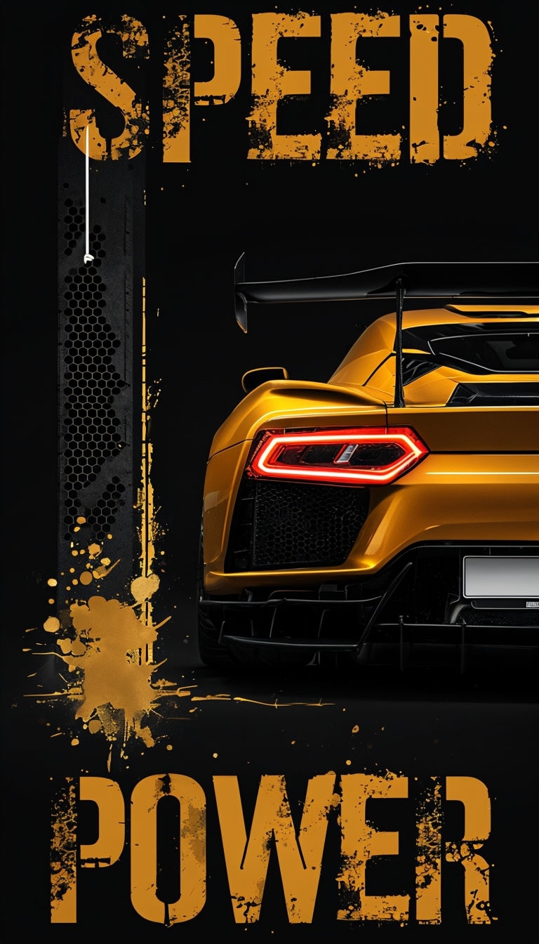 High-Performance Yellow Sports Car Poster with Speed and Power