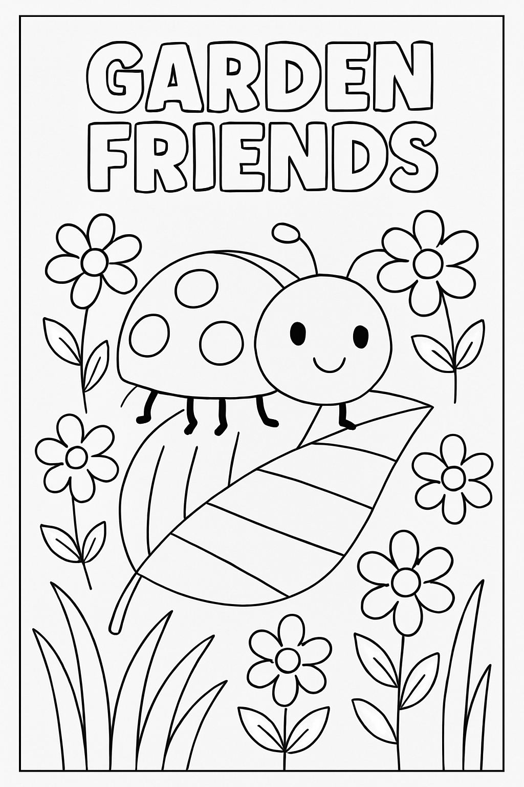 Cheerful Cartoon Ladybug and Garden Friends Coloring Page