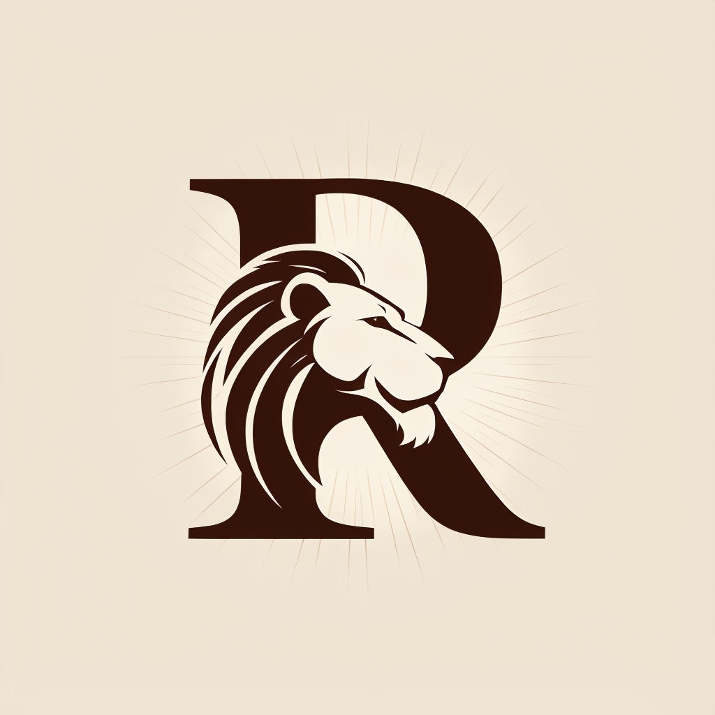 Elegant Dark Brown R Logo with Lion's Head Design Monogram