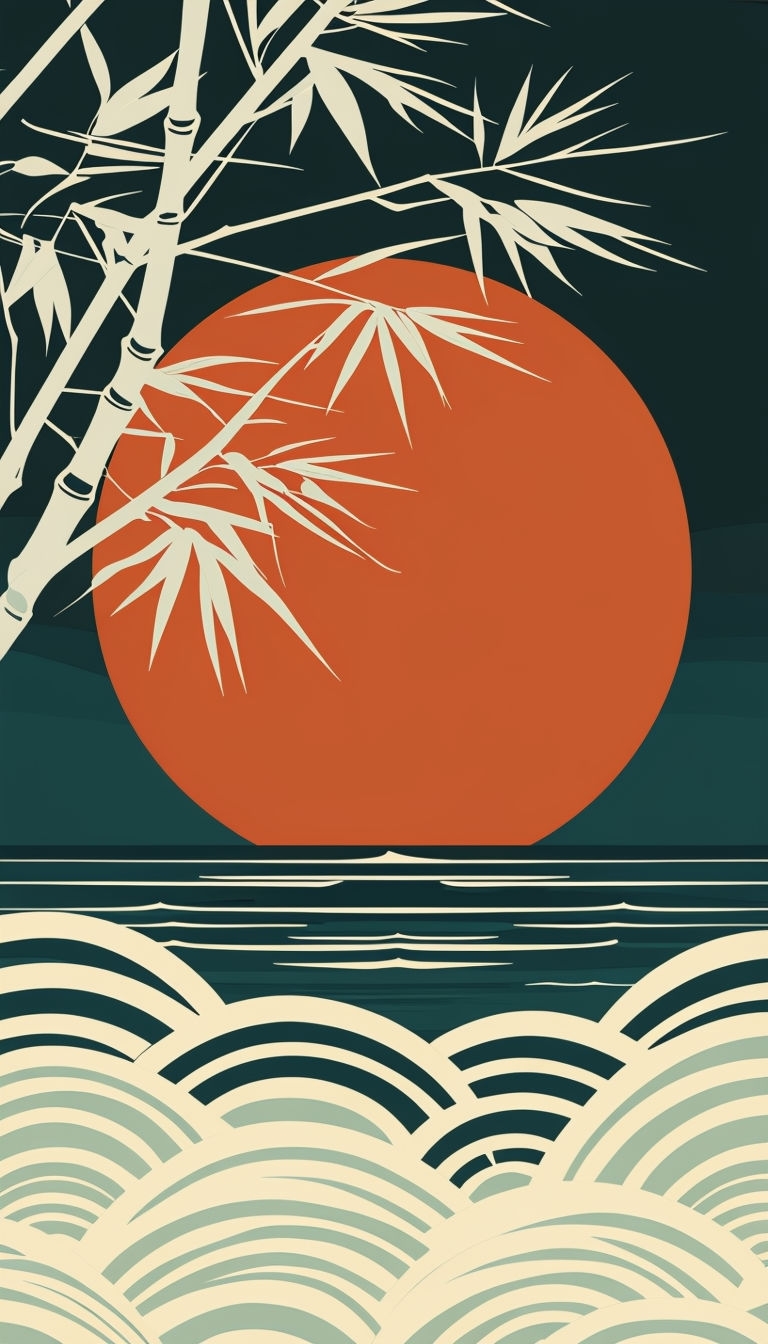 Modern Japanese Motifs with Contemporary Design Elements Mobile Wallpaper