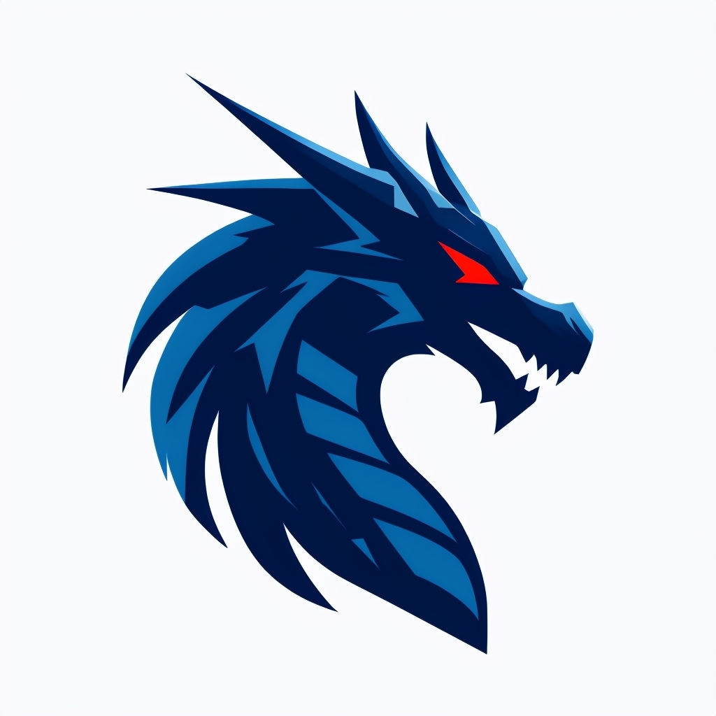 Geometric Dragon Head Logo with Red Eye and Lightning Bolt