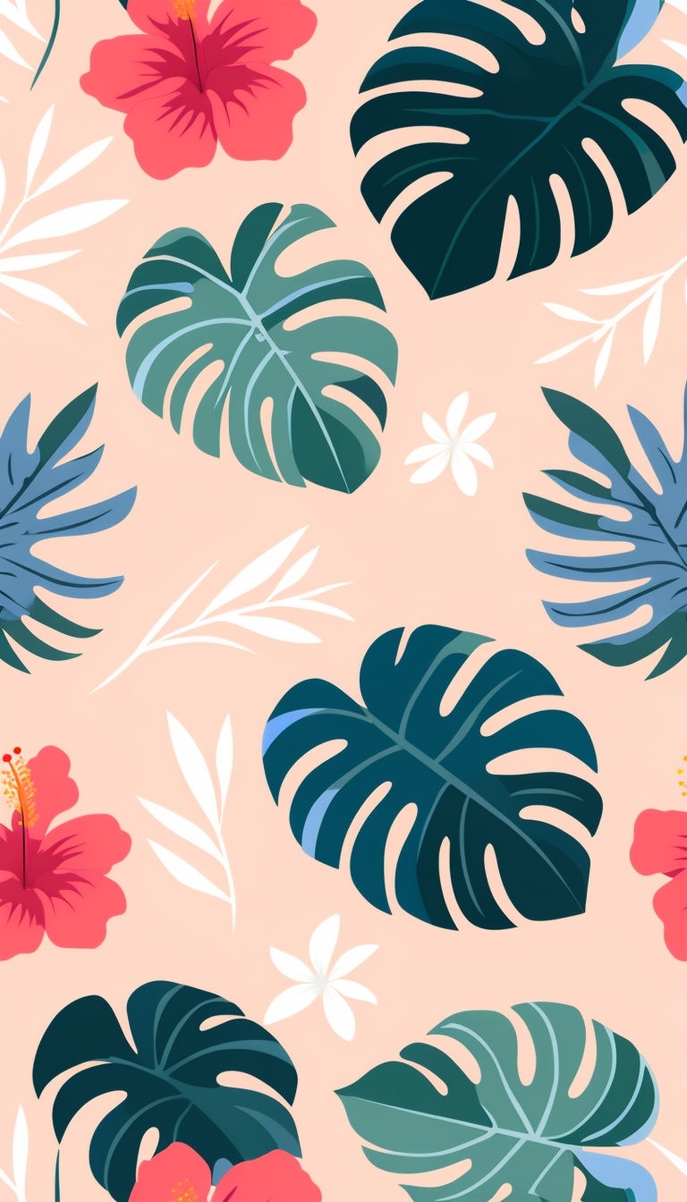 Tropical Monstera and Hibiscus Pattern Phone Case Cover