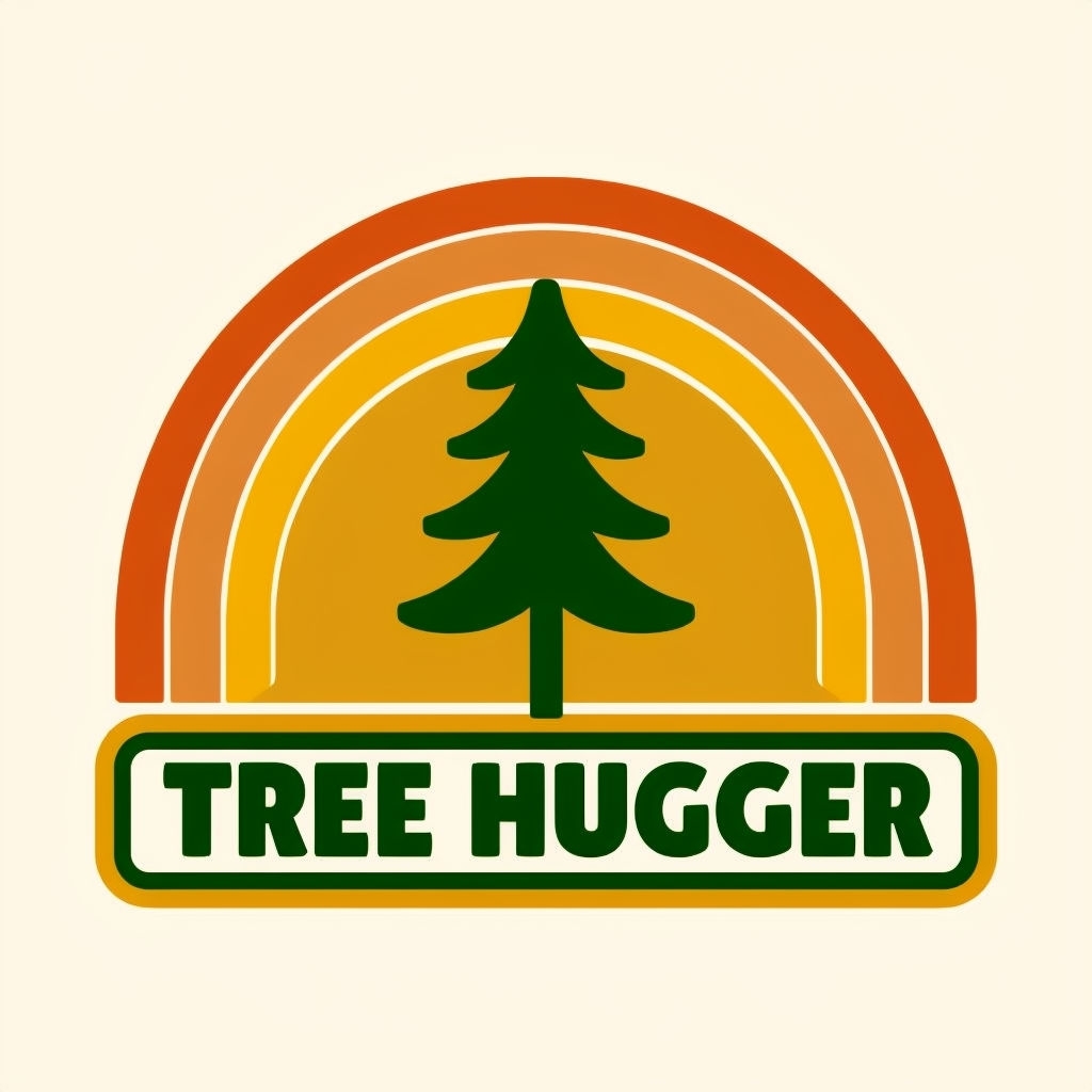 Retro Tree Hugger Design with Rainbow Arch T-Shirt