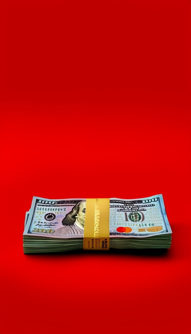 Minimalist Stack of $100 Bills on Red Background Mobile Wallpaper