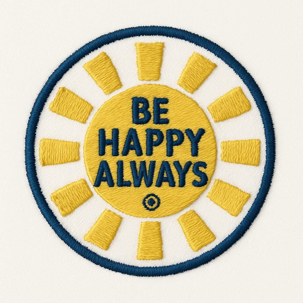 Cheerful Sun Face Embroidered Patch with Motivational Text Hat