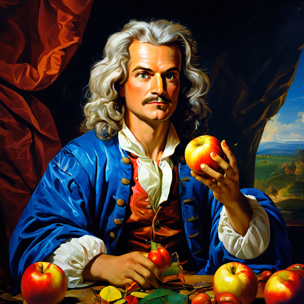 Isaac newton eating an apple colourful shirt oil painting co... by ...