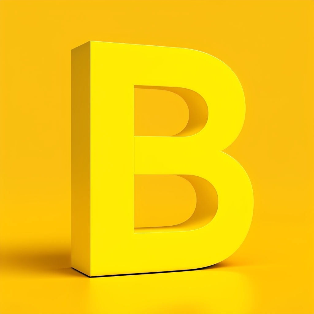 Bright Yellow 3D Letter B Minimalist Digital Artwork Monogram