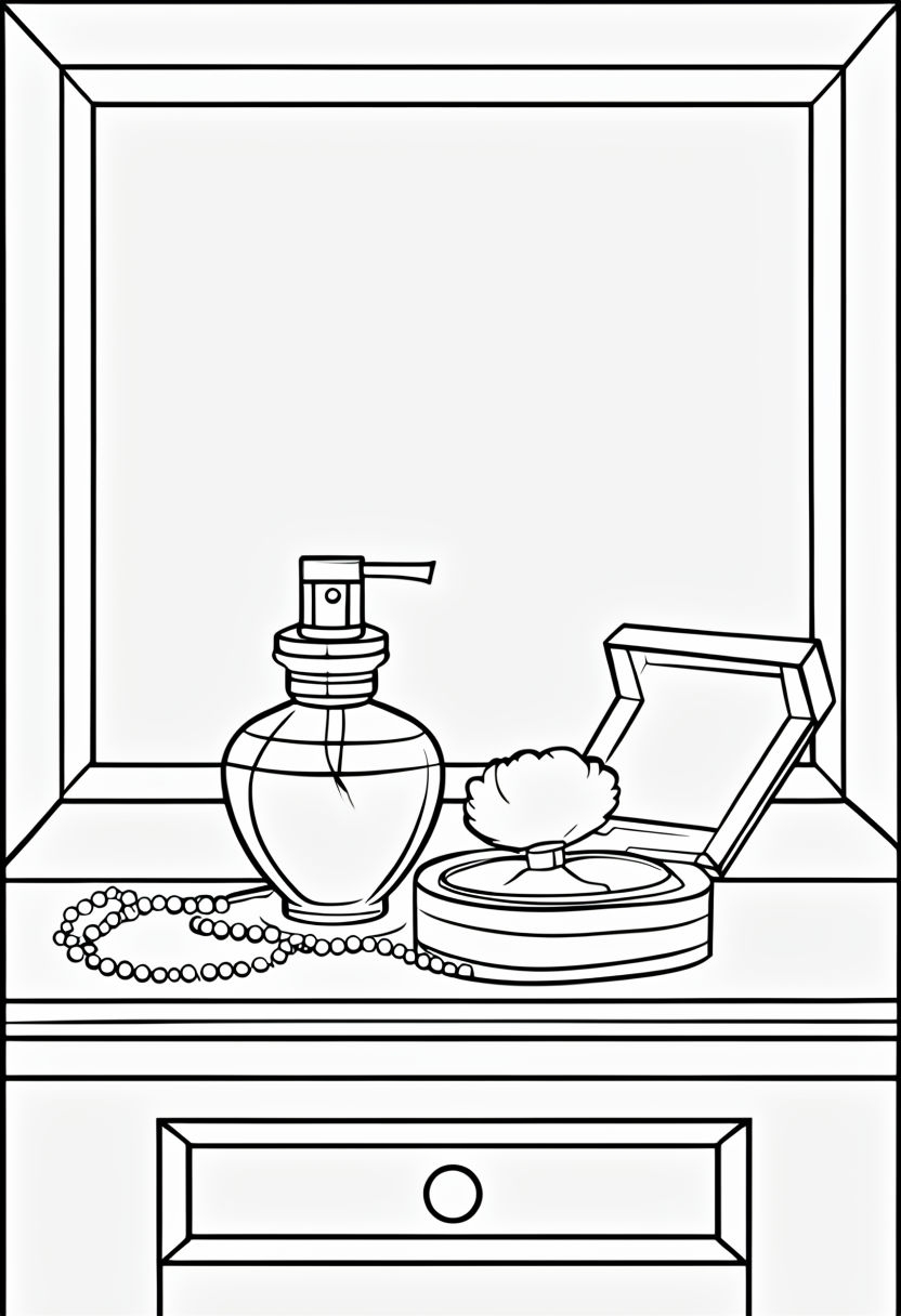 Elegant Vanity Items Line Drawing for Coloring Book Pages
