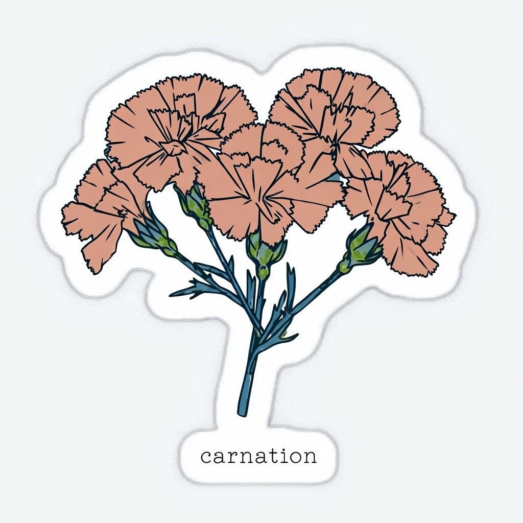 Minimalist Line Art Carnation Flower Sticker Design