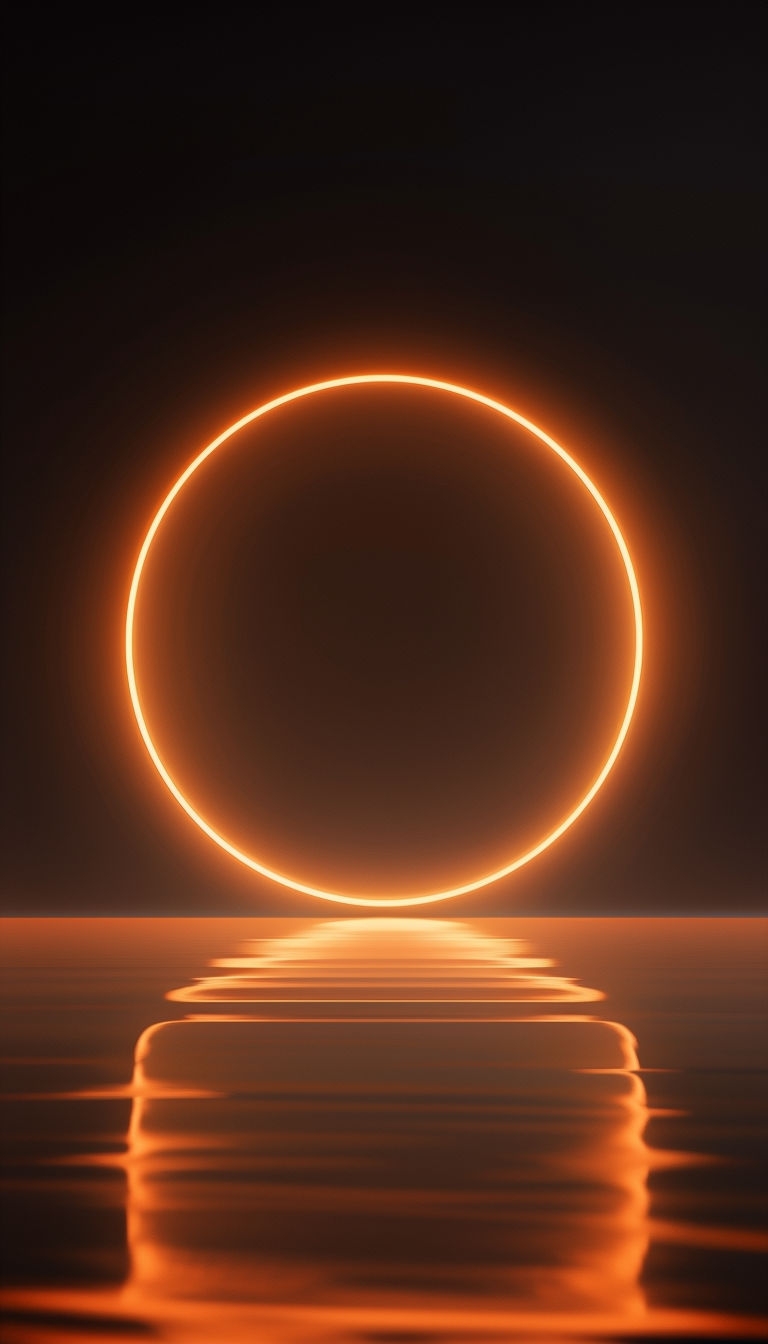 Glowing Orange Circular Ring Minimalist Digital Art Mobile Wallpaper