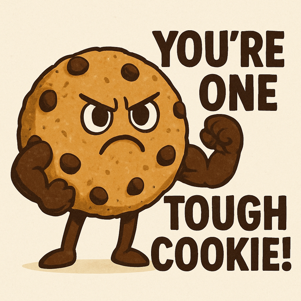 Tough Cookie Cartoon Illustration with Motivational Text Card