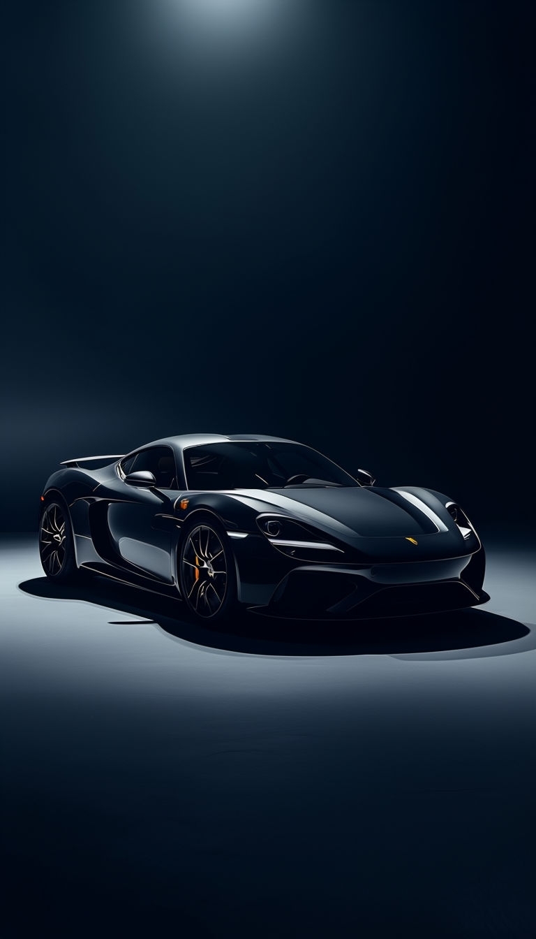 Sleek Modern Black Sports Car in Dramatic Lighting Mobile Wallpaper