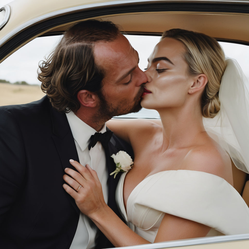 Nicholas van varenberg kissing a Margot Robbie dressed as a by The